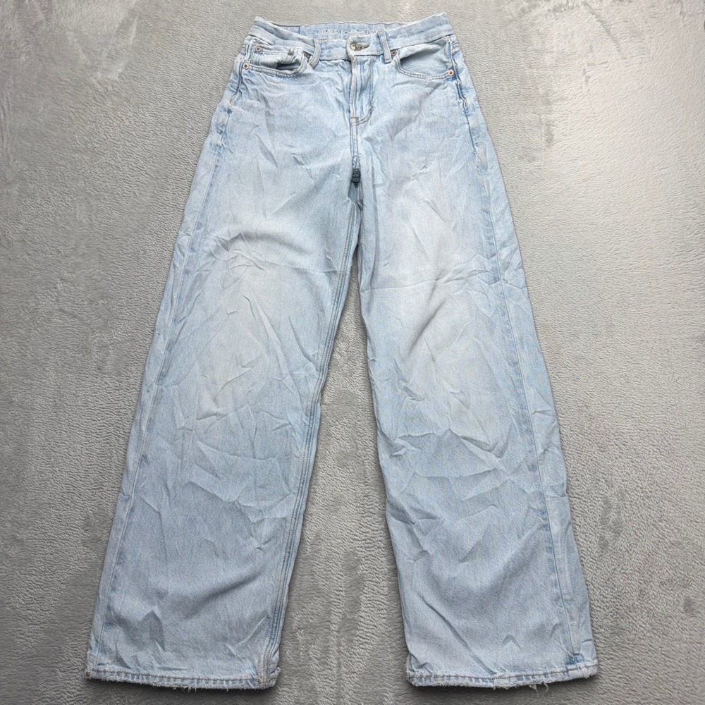 American Eagle Jeans Womens 0 Light Wash Curvy Super High-Rise Baggy Straight
